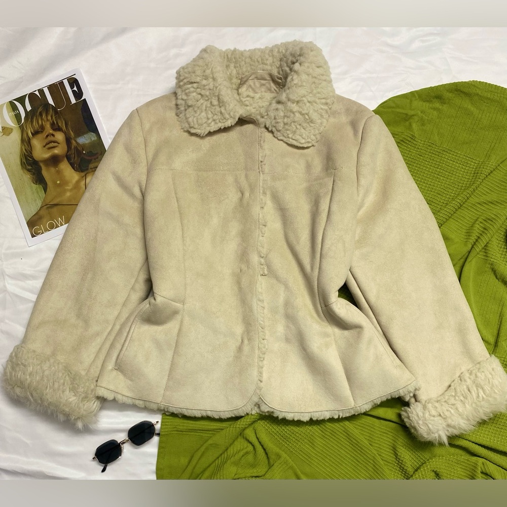 Jones New York Cream Teddy Jacket Plush Outerwear